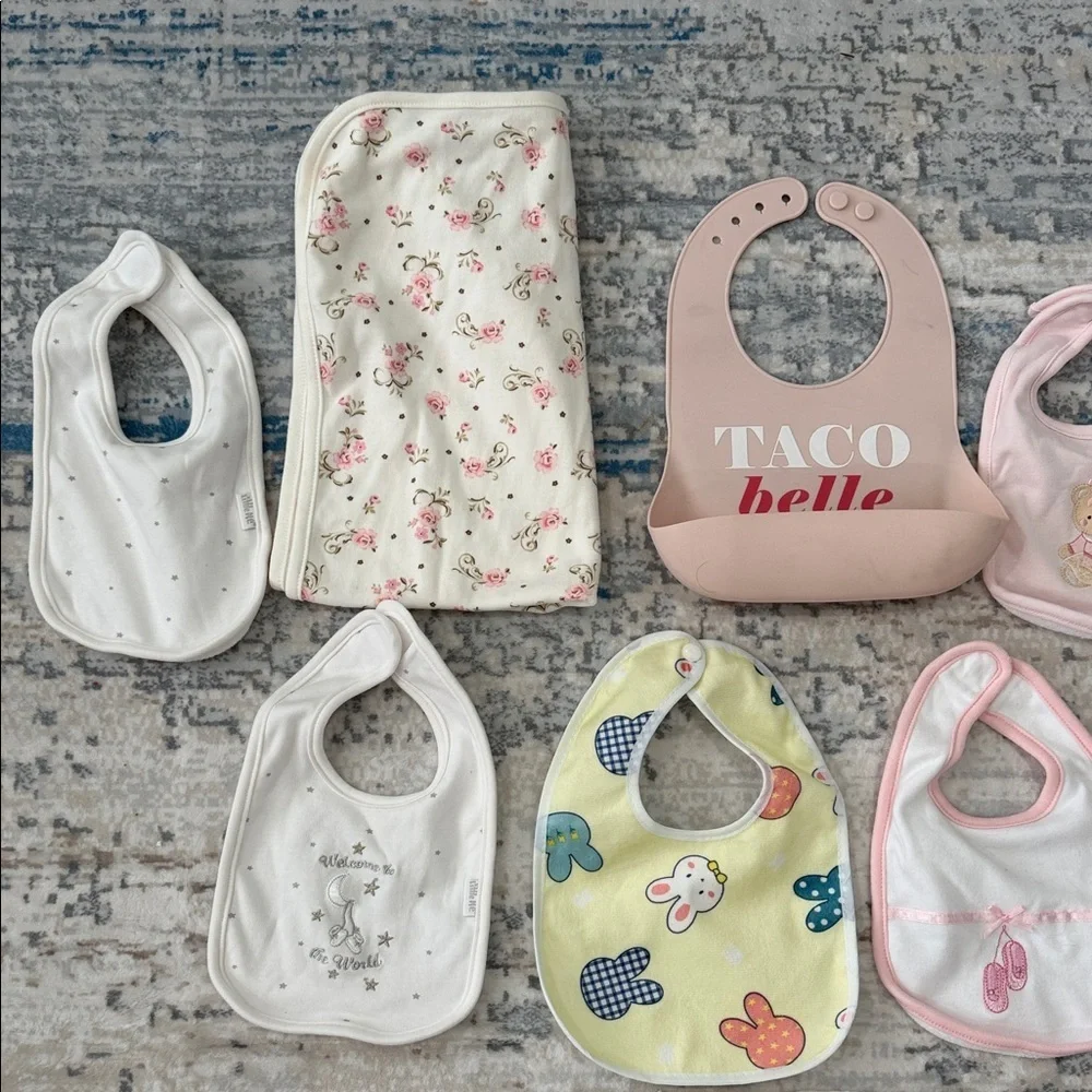 Bundle of Multicolor & Design Baby Bib & Blanket Collection